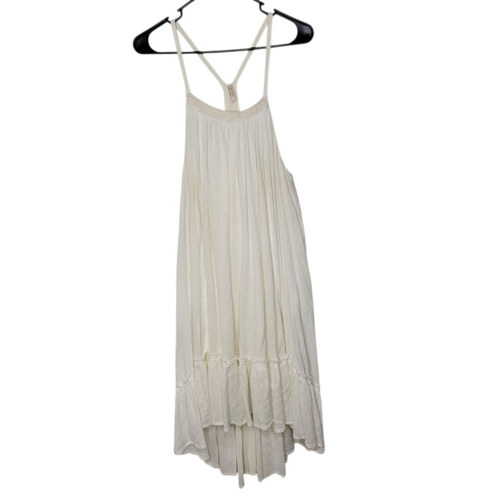 Free People Size Small White Flowy Ruffle Hem Sleeveless Racerback Mini Dress
